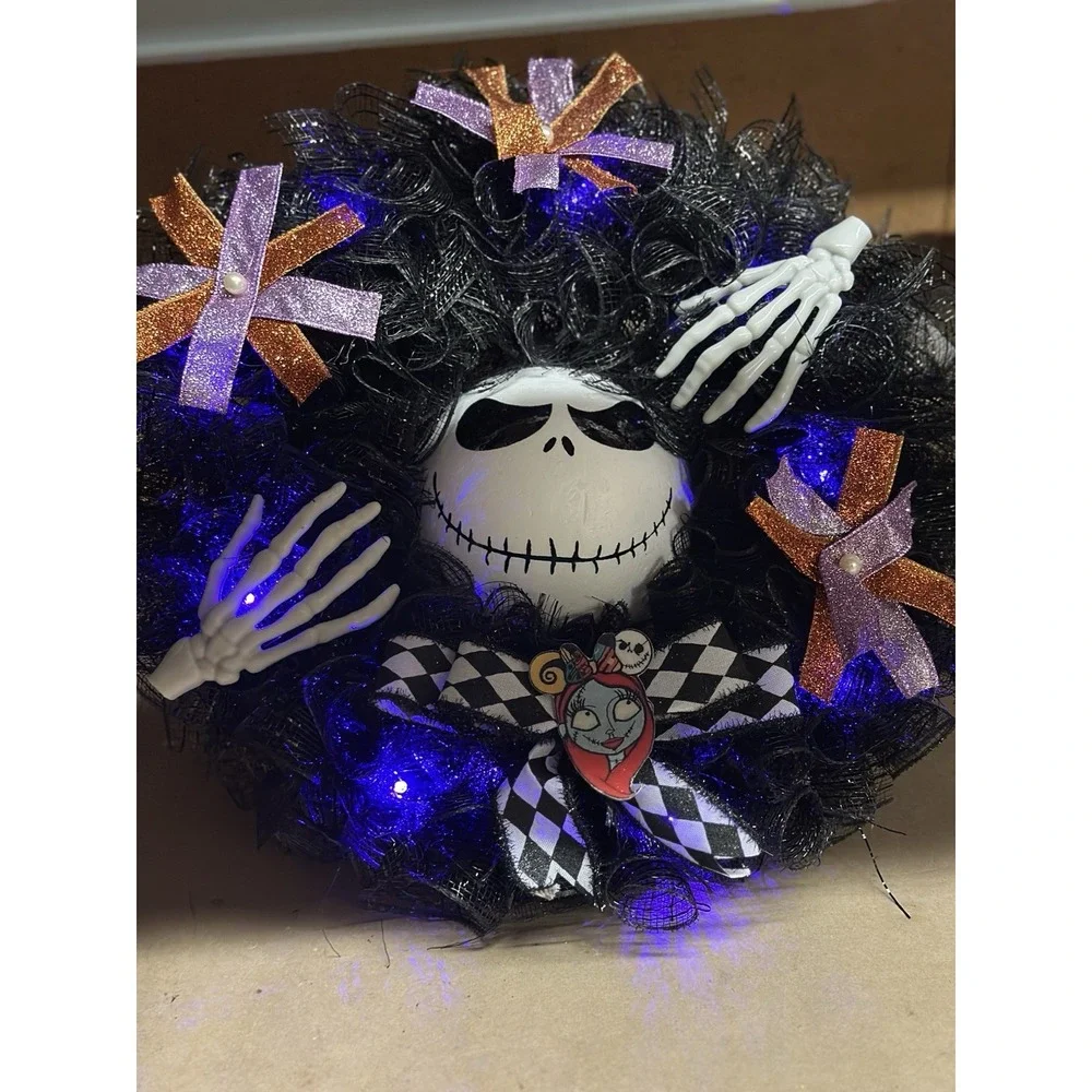 Jack Skellington Sally Light Up Halloween Wreath Nightmare Before Christmas